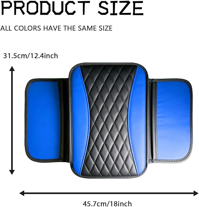 Patchwork Leather Center Console Cover, Upgraded Car Armrest Cover with 2 Storage Bags, Universal Arm Rest Covers for Car, Vehicle Interior Accessories Middle Console Cushion Organizer (Blue)
