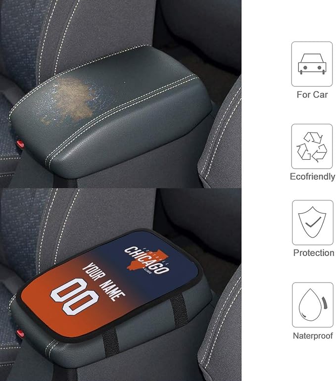 Custom Football Car Armrest Covers Universal Auto Center Console Pad Car handrail Box Cushion Personalized Add Name & Number Fans Gift Fit Suit for SUV Truck Sedan Van