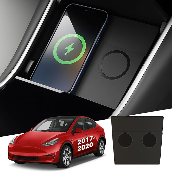 TWRAPS Dual Wireless Phone Charger for 2017-2020 Tesla Model 3 and Tesla Model Y, 1st Gen Center Console Charging Pad -Works with iPhone 17 Pro Max and iPhone & Android Phones with MagSafe Cases