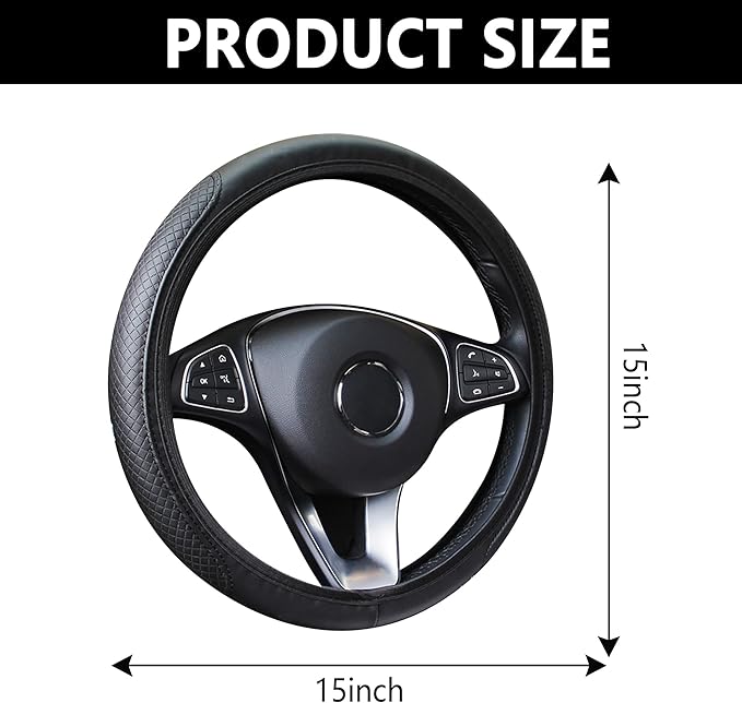 Leather Steering Wheel Cover,Anti Slip Car Steering Wheel Cover for Car Decorations & Steering Wheel Protections,Universal 15Inch Wheel Cover Car Interior Accessories for Men & Women (Black)