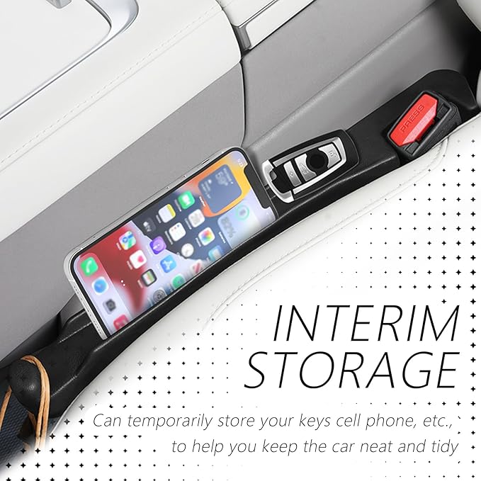 2PCS Car Seat Gap Filler Organizer with Side Hooks + Grooves,3 in 1 Car Seat Side Gap Filler for Filling Crevices and Storing Items,Updated No Drop Seat Guard Vehicle Accessories (Black)