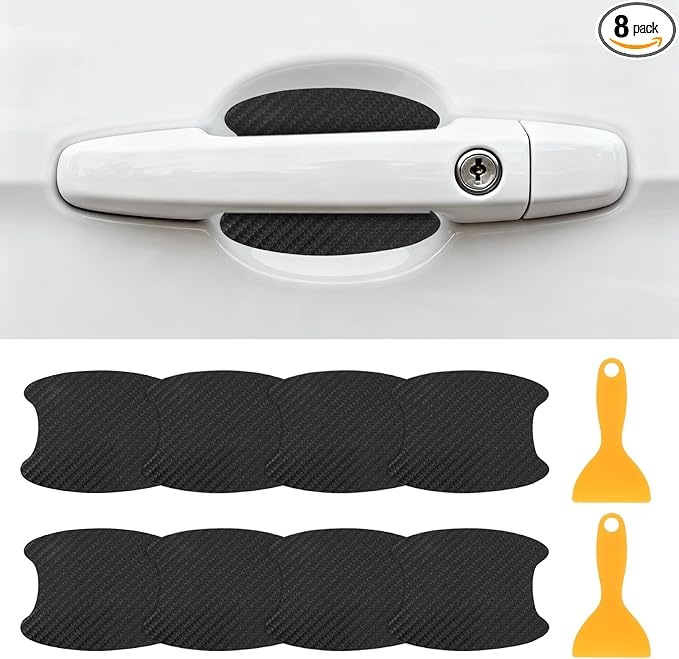PATIKIL 2.68" x 3.35" Car Door Handle Sticker, 8Pcs Carbon Fiber Anti-Scratches Vehicle Door Cup Protector with Scraper Auto Door Handle Protective Film for Cars Trucks RV SUV, Black