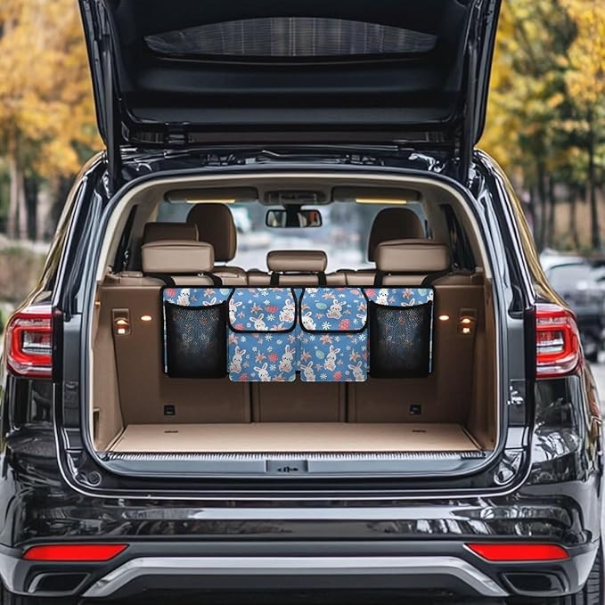Easter Bunny＆Color Eggs Car Trunk Organizer Waterproof Auto Hanging Seat Back Storage for SUVs, Vans, Cars,Car Accessories for Easter