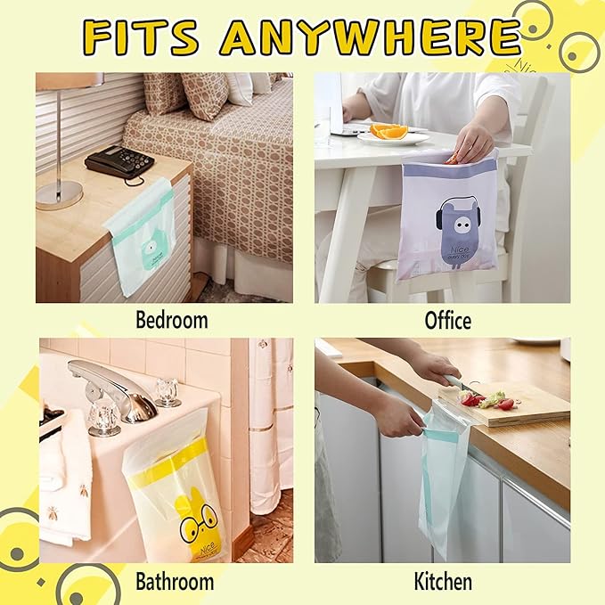 32pcs Car Trash Bags Easy Stick-On Disposable Portable Car Garbage Bags, Waterproof Leak Proof Barf Vomit Bags, Self Adhesive Cleaning Bags for Cars, Bedrooms, Bathrooms, Offices, Kitchens - Pattern A