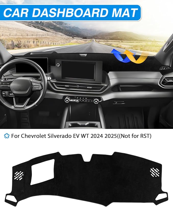CARTIST Dash Cover Compatible with Chevy Silverado EV WT 2024 2025 (Not for RST Version) Dashboard Cover Mat Silverado EV Accessories Non-Slip Carpet Sunshield Glare UV Rays Protector (Black Velvet)