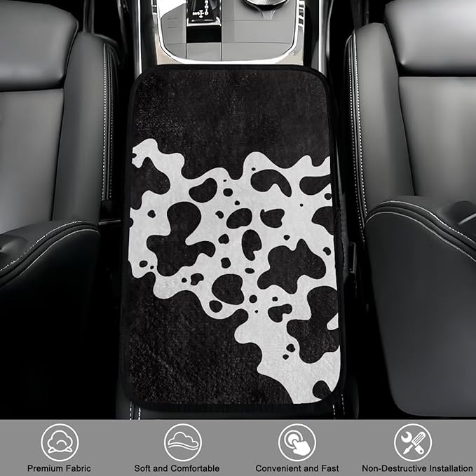 Bulopur Cow Print Armrest Cover Car Center Console Cover Flannel Armrest Cover Protec Car Center Console Cover Accessories Universal Car Interior Accessories Car Arm Rest Cover