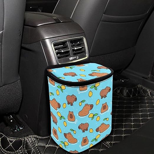 KEIAHUAN Capybara Car Trash Can Bin with Lid Hanging for Back Seat Collapsible and Portable Multipurpose Trash Bin Garbage Can for Car Office Home