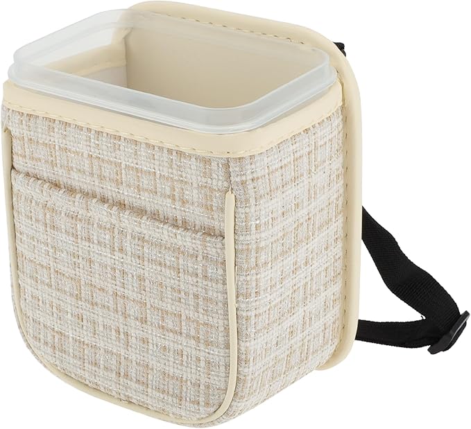 Car Trash Can Portable and Hanging 5.9" Length 4.3" Width 7.5" Height Trash Bin Fabric Beige 1 Pcs
