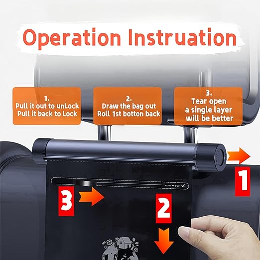 Rolling Dispenser Car Trash Can - Aluminum Alloy Rotary Storage, Magnetic Hanging Waterproof Garbage Bag,Auto Accessories for Travel (Black)