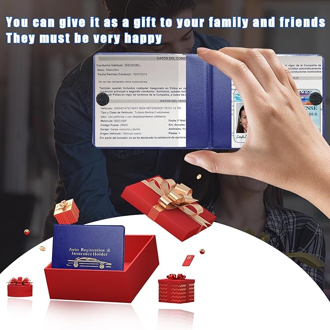 Ziciner Car Registration Insurance Holder, 2Pack Essential Auto Card Document Glove Box Organizer with Touch Fastener, Vehicle Interior Accessories Perfect for Most Car, Truck, SUV (Blue/Gold Words)