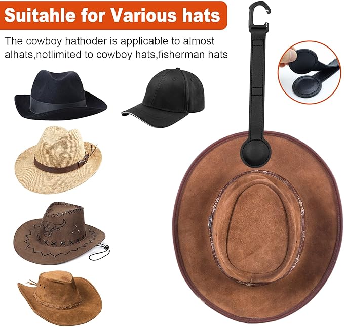 2 Pack Cowboy Hat Holder for Truck, Leather Magnetic Cap Clip, Truck Car Seat Hat Organizer Accessories for Men and Women, Suitable for Car, SUV, Pickup Seat Back Headrest Hat Clip Storage (Black)