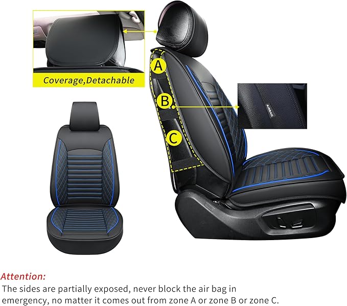 Vankerful Leather Seat Covers for Cars,Car Seat Covers Front Seats Only,Automotive Seat Covers for Trucks,SUV,Leatherette,Universal Fit,Vehicles Seats Cushions(Front Pair,Black-Blue)