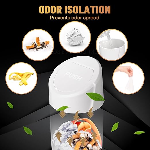 SGLRT Car Trash Can Bin with Lid - Car Garbage Can Cup Holder - White Mini Leakproof Vehicle Trash Garbage Can Bin with 20pcs Trash Bags-Car Organizers and Storage for Front Back Seat Accessories