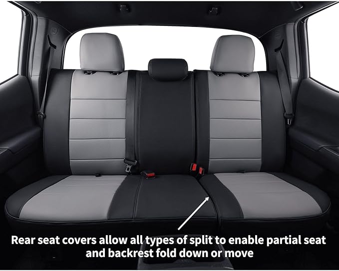coverdream Tacoma Seat Covers Custom Fit for 2016-2023 Toyota Tacoma Access Cab/Xtra Cab SR SR5,Fully Covered Faux Leather Seat Protector-Full Set(Black/Gray)