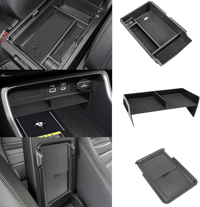 Neepiar 3PCS Center Console Organizer Compatible with 2026 2025 2024 2023 Honda CRV Armrest Storage Box Armrest Hidden Storage Box Secret Compartment Insert Tray Interior Accessories