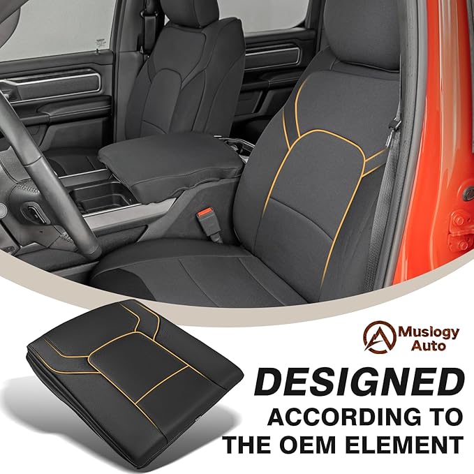Muslogy Center Console Armrest Cover for Dodge Ram1500 2500 3500 2019-2025 Comfort Armrest Pad Arm Rest Cushion Vegan Leather Protector 1-Inch Extra Thick(Bucket Seat ONLY, NO Limited,Laramie)