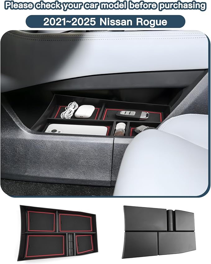 2026 Rogue Lower Console Organizer Rogue 2026 Accessories ABS Material with Coin Storage Under Console Organizer Compatible with 2021 2022 2023 2024 2025 2026 Rogue S/SL/SV/Platinum