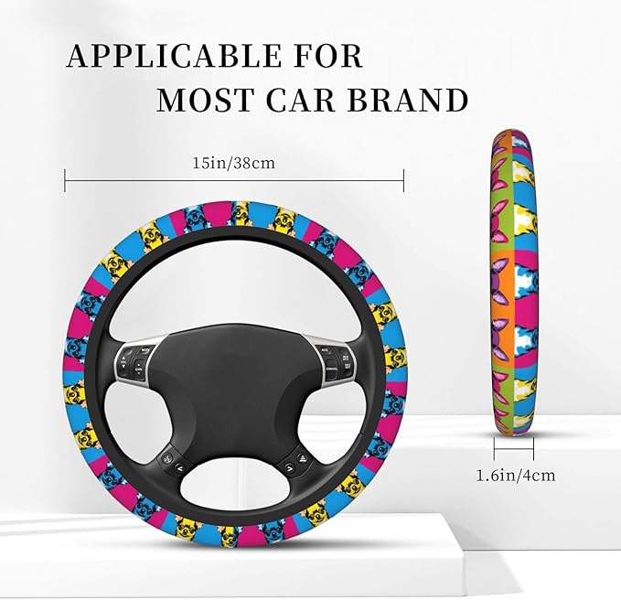 Chihuahua Dog Art Car Steering Wheel Cover, 15 Inch Steering Wheel Cover Stylish Decor for Most Cars
