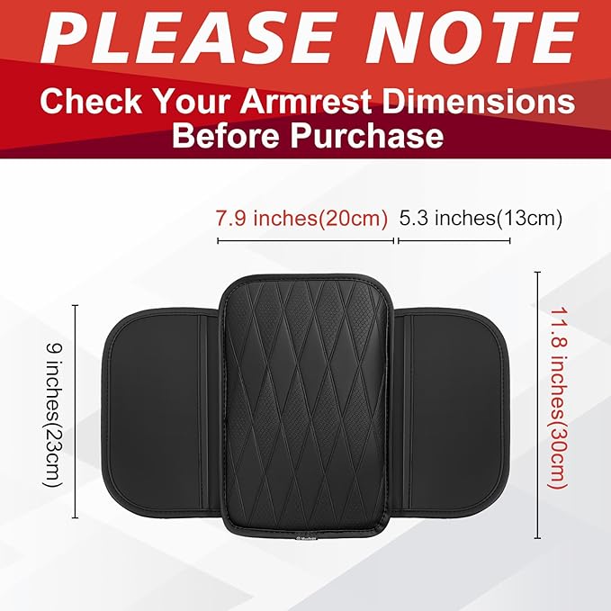 Muslogy Center Console Universal Armrest Cover Compatible with Most Vehicle, Truck, SUV, Sedan, Comfort Armrest Pad Anti-Slip Arm Rest Cushion Vegan Leather Protector Black(11.8 inches*7.9 inches)