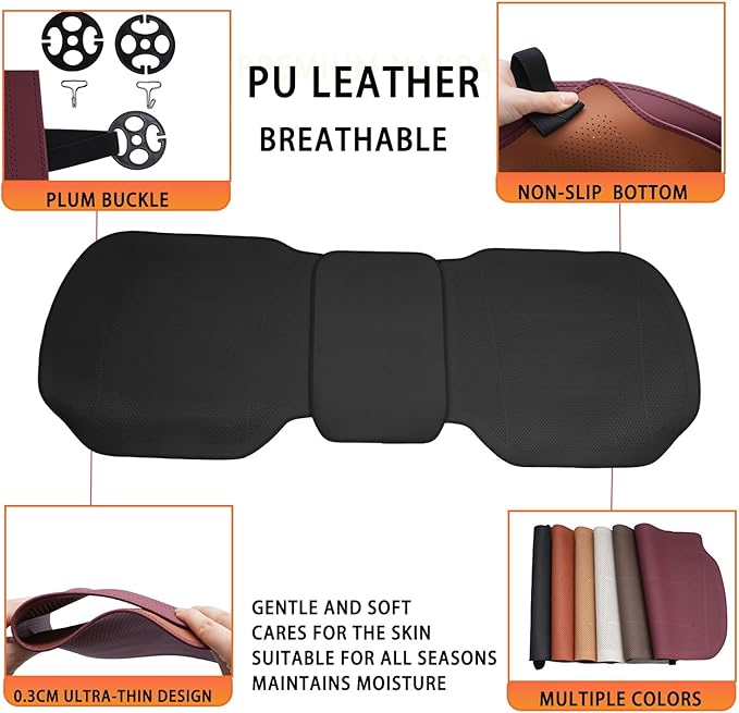 ontto 1 PC Car Rear Seat Cushion Fits Most Vehicles Cars Trucks SUV,Thin and Breathable Car Seat Pad Protector for Summer,Perforated PU Leather Auto Seat Mat with Buckle Fixing,Black