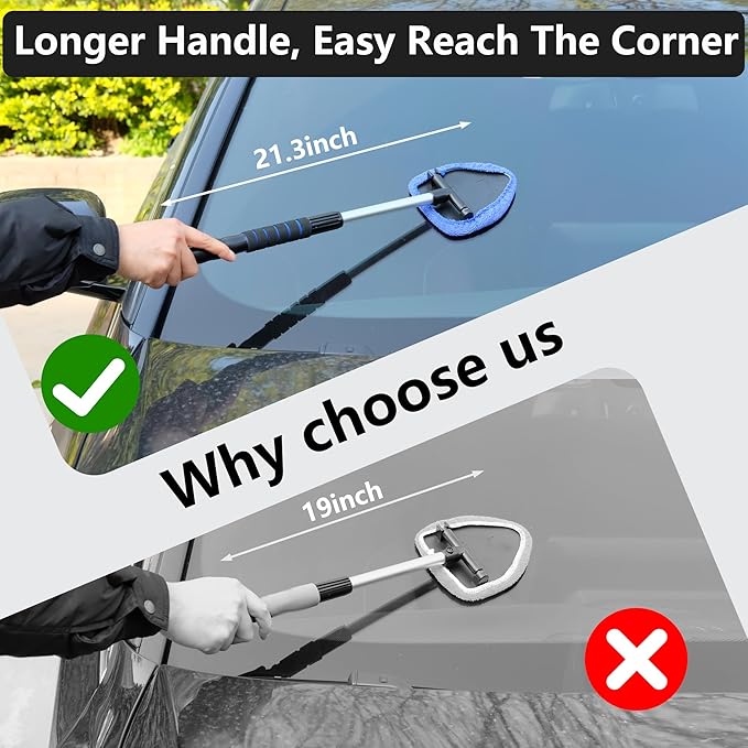 Gven Windshield Cleaner Tool 21" Car Window Cleaner Inside Windshield Cleaning Wand Supplies Interior Glass Care Product Car Accessories with with Extendable Handle& Microfiber Pads