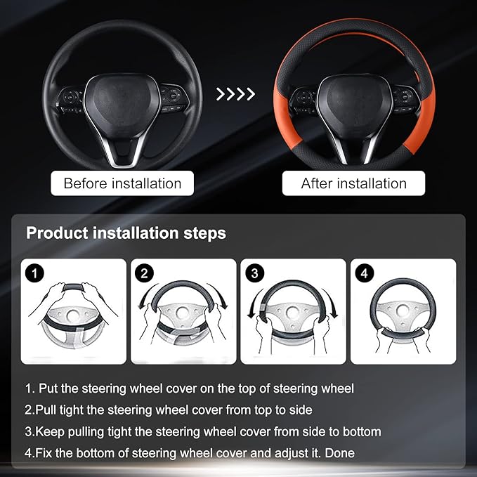 Auto Car Leather Steering Wheel Cover Anti Slip Wrap 15" (Orange)