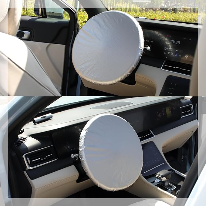 Car Steering Wheel Cover Sun Shade with Elastic Bands,210T Silver Coated Car Wheel Cover for Maximum 16.54 Inch Steeringwheels,Universal Truck Steering Wheels Covers