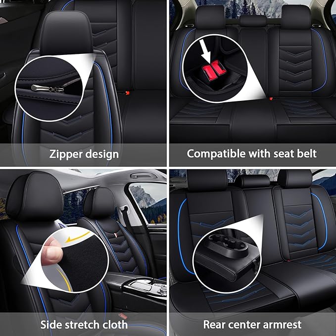 MVRVMV Seat Covers for Ford F-350 2010-2026, Waterproof Leather Auto Seat Cover (2 Seat Standard,Black-Blue)