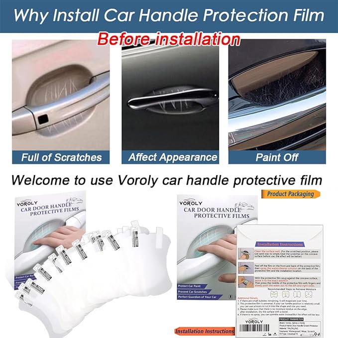 10Pcs Car Door Handle Scratch Protector Film Clear TPH Door Handle Cup Protector, Self-Adhesive Vinyl Anti-Scratch Cover, Universal Car Exterior Protection