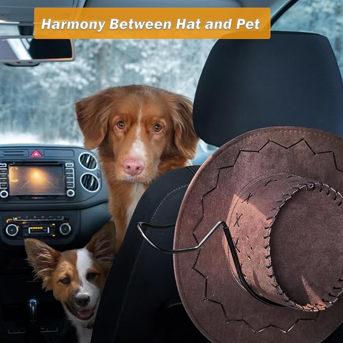Cowboy Hat Holder Rack for Truck Car SUV Hard Hats Stand Western Accessories for Men Women Travel Automotive Seat Back Storage Organizer Hardhat Hanger with Hooks Gifts for Most Hats