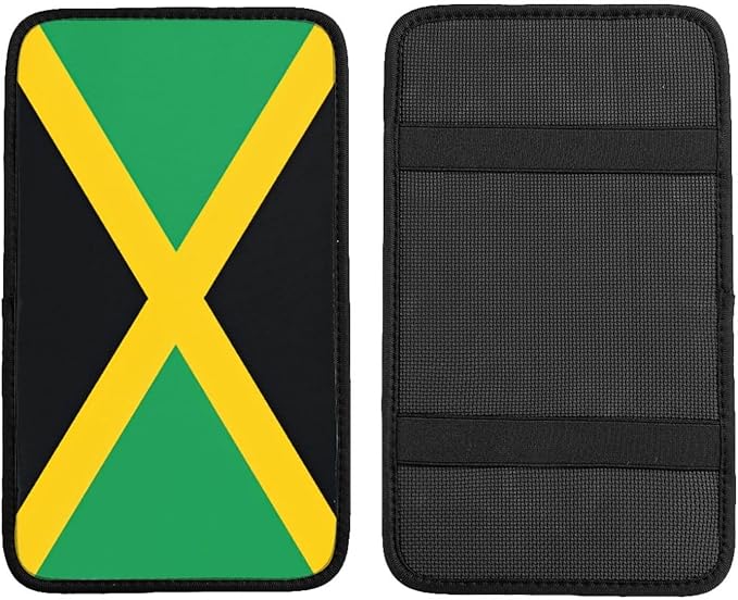 Jamaican Flag Car Center Console Cover, Universal Waterproof Armrest Pad, Soft Comfort Cushion & Scratch-Resistant Protector for Cars, SUVs and Trucks
