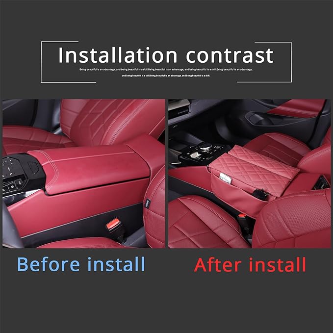 Car Center Console Cover Compatible with BMW 5 Series G60 2024 Sedan,Center Seat Armrest Cover Pad Leather Cushion Anti-Scratch Protector with Side Mobile Phone Storage Pockets 2PCS (Burgundy Color)