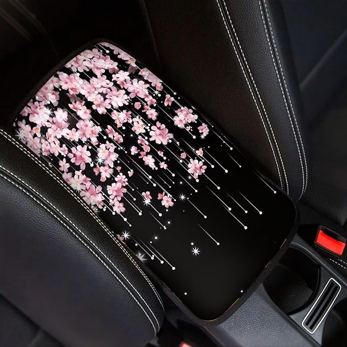 Japanese Cherry Print Universal Center Console Cover Armrest Cover for Car SUV,Fashion Car Arm Rest Cover Pad for Women