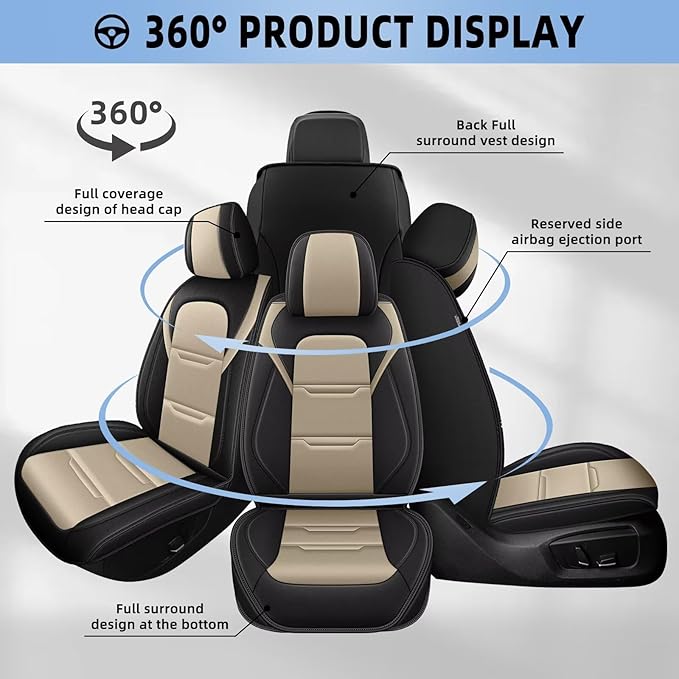 YORKNEIC 2 Front Car Seat Covers for Hyundai Kona 2018-2024 2025 Faux Leather Waterproof Seat Covers Automotive Seat Protectors Cushions with Airbag Compatible(2 Front Seat,Black&Beige)