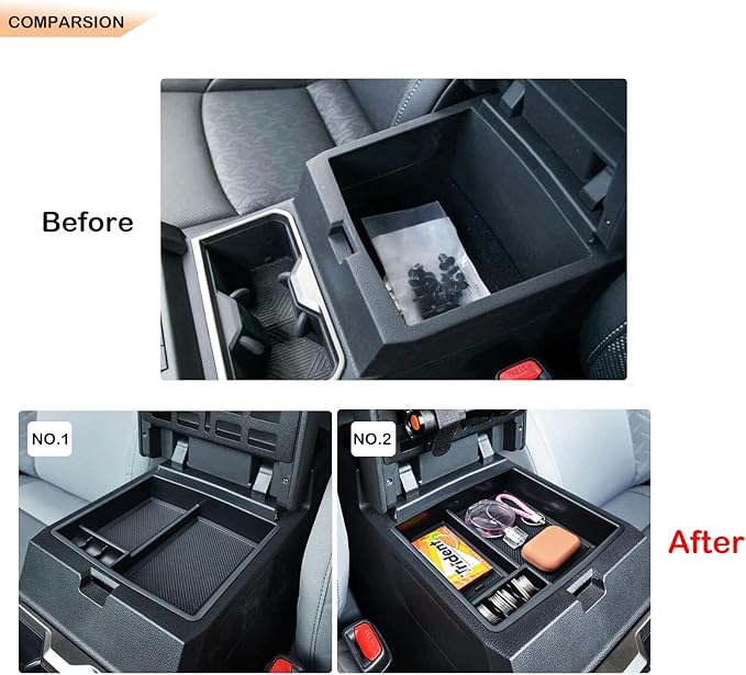 TACORBO Center Console Organizer Compatible with Compatible with 2024 2025 2026 Toyota Tacoma(4th Gen) Accessories, Armrest Insert Tray Secondary Storage Box, Black