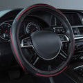Car Pass Colour Piping Leather Steering Wheel Cover,Perfectly fit for 14.5-15 inches for Various Vehicles SUVs,Vans,Sedans,Cars (Black & Red)
