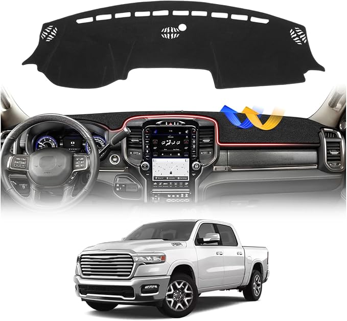 Cartist Dashboard Cover for 2019-2026 Dodge Ram 1500 2500 3500 Dash Cover,OEM Custom Fit Anti-Glare UV Protection Dash Mat,Non-Slip Polyester Car Interior Accessories