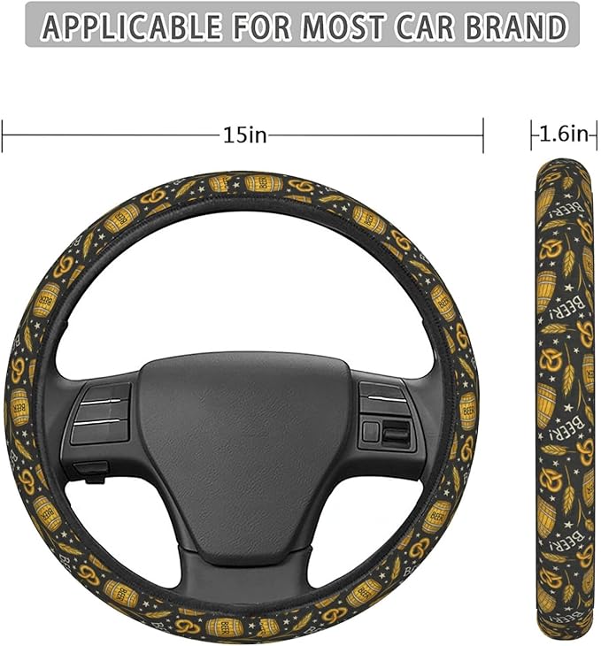 FeHuew Vintage Beer Barrel Wheats Steering Wheel Cover for Women, Girls 15 inch Universal Auto Car Anti Slip Wrap Steering Wheel Covers Fit for Vehicles, Truck, SUV