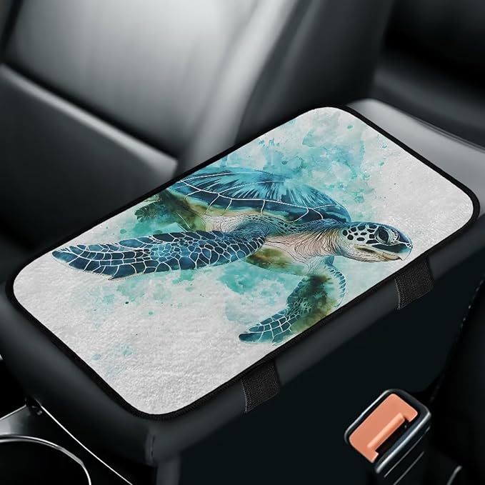 Bulopur Turtle Print Center Console Cover Warmth Armrest Console Cover Flannel Warmth Auto Armrest Console Cover Protect from Pet Claws Thickened Universal Fit for Auto Truck Van SUV
