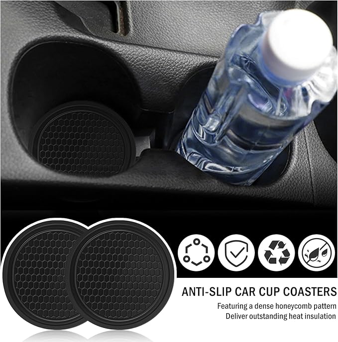 2-in-1 Car Seat Gap Filler Organizer & Car Coasters for Cup Holders Set,New Cars Seat Gap Plug with Storage Slot,Universal in Between Cars Seats Catcher Fit for Trucks SUVs