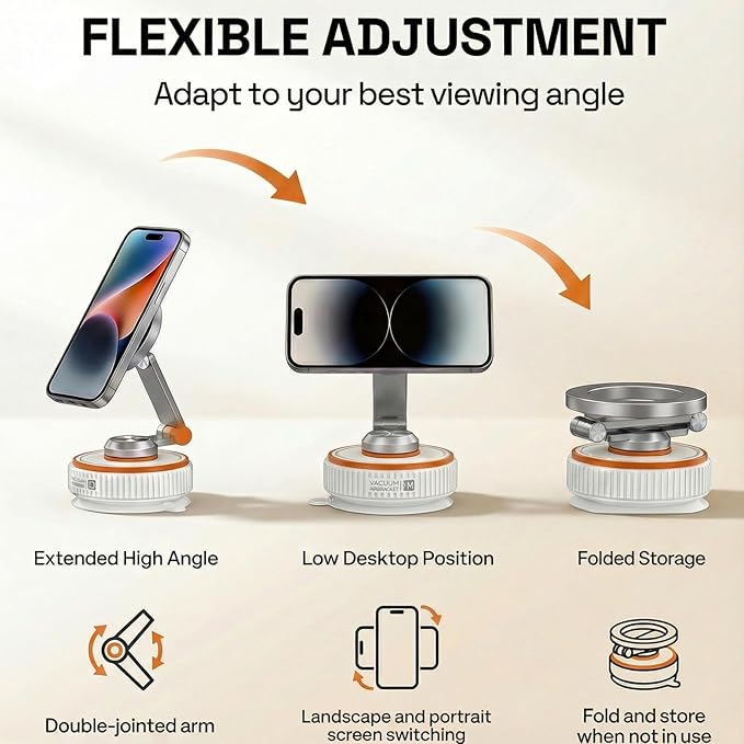 makecatch Vacuum Magnetic Car Phone Mount, 120+ LB Vacuum Suction & 3000gf Magnetic Force, 360° Triple-Axis Adjustable Car Holder for iPhone & All Phones, Twist-Lock Suction Cup, Quick-Release – White
