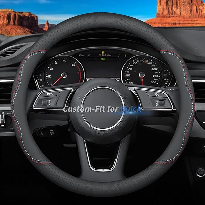 Custom-Fit Leather Car Steering Wheel Cover for Buick, A-Style, Non-Slip, Breathable