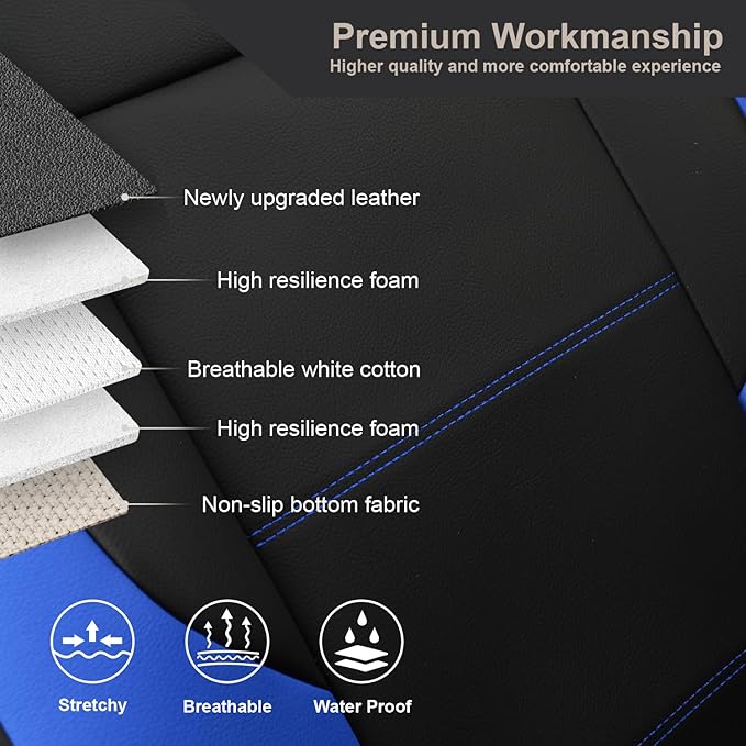 GIANT PANDA Front Car Seat Cover for Hyundai, Leather Bucket Seat Covers Custom Fit Hyundai Sonata Elantra Santa Fe Tucson Accent Kona Palisade Genesis Venue Ioniq(Blue+Black) 2-Pack