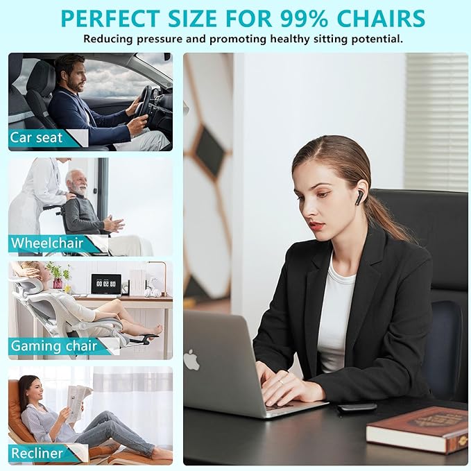 FLORICH Car Seat Cushion and Back Support for Office Chair Memory Foam Chair Cushions Pressure Relief Seat Pads with Gel Massage Point Lumbar Support (Light Black)