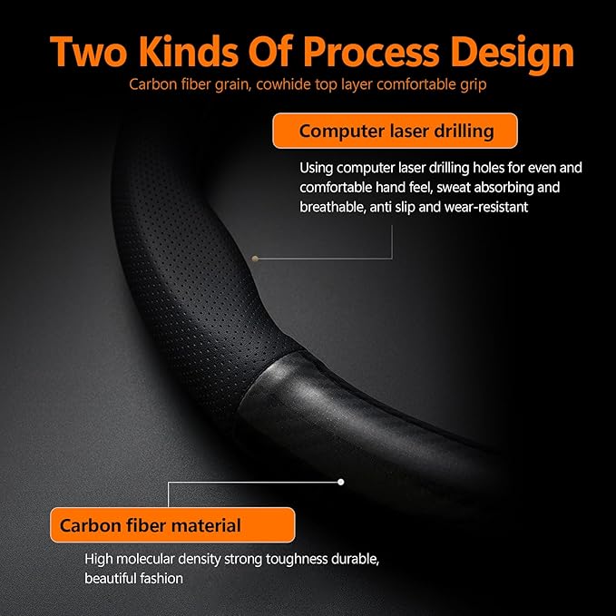 1 Pack Car Breathable Steering Wheel Cover, Wear -Resistant Steering Wheel Sleeve, Carbon Fiber Non-Slip Steering Wheel Protector, Four Seasons Universal Steering Wheel Set (Black #D -Shaped)