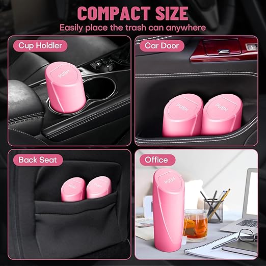 SGLRT Car Trash Can Bin with Lid - Car Garbage Can Cup Holder - Rose Red Mini Leakproof Vehicle Trash Garbage Can Bin with 20pcs Trash Bags-Car Organizers and Storage for Front Back Seat Accessories