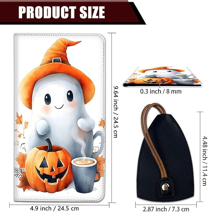 Car Registration Holder, PU Leather Vehicle Glove Box Organizer for Driver License, Document, Car Insurance Holder with Magnetic Shut, Auto Paperwork Wallet Case Accessories, Cute Ghost Pumpkin