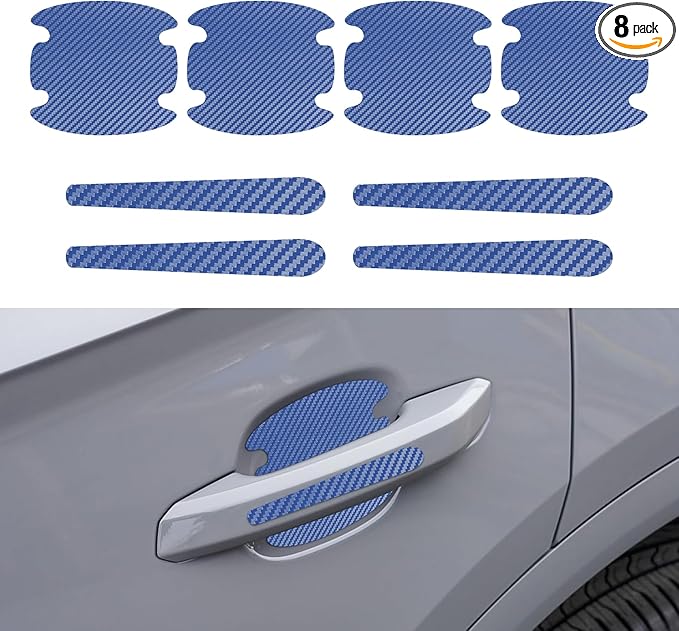 8PCS Car Door Handle Scratch Protectors, Car Door Handle Stickers, Carbon Fiber Texture Anti-Scratches Bowl Sticker, Car Door Handle Paint Guard Cover Universal for Most Car, Truck (Blue)