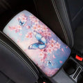UNICEU Pink Flower Butterfly Car Center Console Armrest Cover for Women Cherry Blossom Auto Interior Decor Neoprene Armrest Box Protector Cover Pad, Scratch Proof Non Slip Automotive Armrest Pads