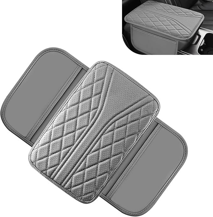 Cuymoap Car Armrest Cushion, Breathable Support Cover for Enhanced Elbow Comfort, Waterproof Anti-scratch Center Console Protector with Side Storage Pocket, Universal Slip-on Design for Car (Gray)